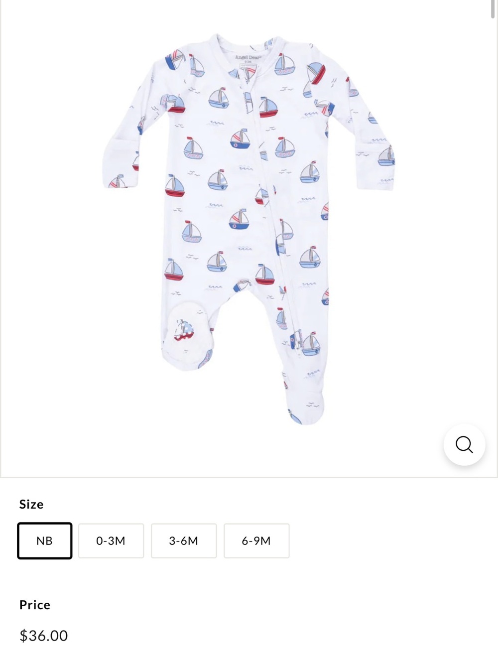 Angel Dear Sailboat Footed One-Piece in White with Blue and Red